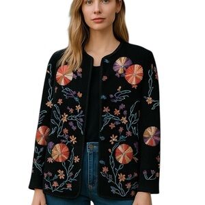 Vintage Heavily Embroidered Boho Floral JULIAKIN Colorful Jacket Oversized Small